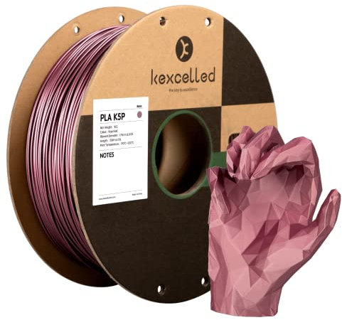 kexcelled PLA Metallic 1,75 mm, Seide Metal 3D Druck Filament PLA +/- 0,03 mm, Metalloberfläche, Papprolle, 1 kg Spule (2,2 lbs), Glänzend, für FDM-Drucker, Rose Gold