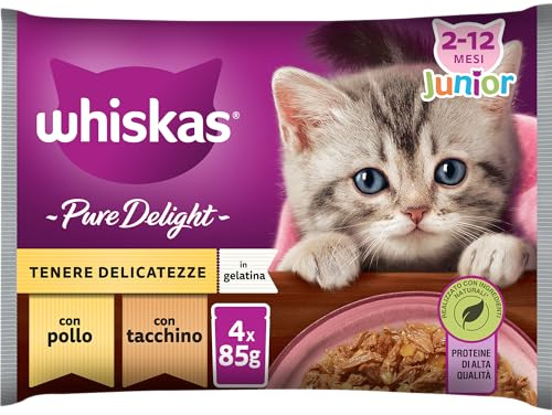 Whiskas Pure Delight Comida Húmeda para Gatos Junior Selección Aves en Gelatina (13x4x85g bolsitas)