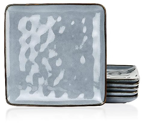 famiware Juego de 6 platos llanos cuadrados, platos grandes para pasta, platos de postre de gres cuadrados oceánicos para cocina, esmalte reactivo, aptos para microondas, lavavajillas, resistentes a