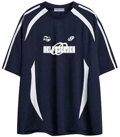 Aelfric Eden Herren Sommer Fußball Shirt Damen Oversized Rundhals Kurzarm Vintage Raglan Jersey Basic Tshirt mit Stripes Casual Oberteile Streetwear