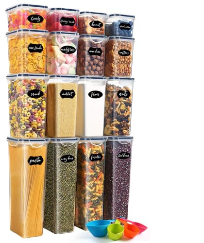 YASHE 16 Pezzi Contenitori Ermetici per Alimenti, Contenitori per Alimenti Plastica, Senza BPA, con Coperchio, Contenitori Cucina di Cereali, Muesli, Farina