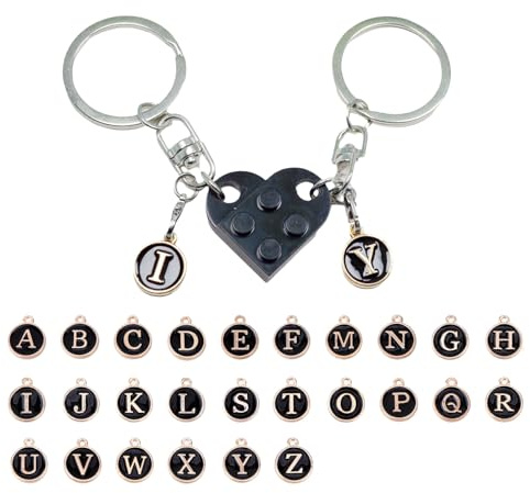 Lilbitty 1 Paar Personalisierter Ziegelstein-passender Herz-Schlüsselanhänger für Paar, Freund, Freundin, Valentinstagsgeschenk