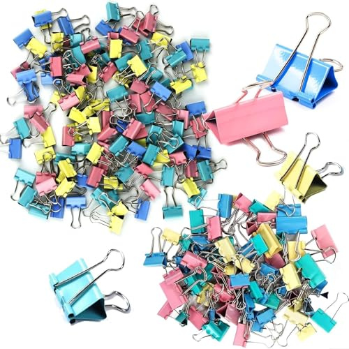 BNPHSIN Binder Clips, Colored Metal Binder Clips, Small Bulldog Clips Foldback Clips Mini Metal Bulldog Clips, Coloured Metal Foldback Clamps Coloured Stationery File Money Paper Clamps(4 Color)