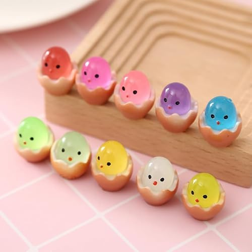 WchoeSS 20Pcs Easter Mini eggs, Mini Resin Luminous egg Figurines Easter Luminous Broken-shell Chick Multi-Color PVC Easter Eggs for Easter Tree Decorations Basket Filler Ornaments