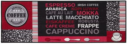 andiamo ANRO Tapis de Couloir à café crème - Tapis de Cuisine avec Inscriptions café - Tapis de Cuisine - 50 x 150 cm - Gris Rouge