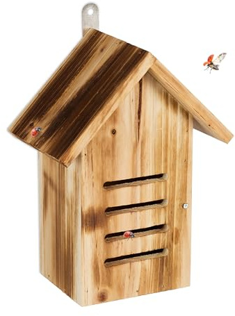 Relaxdays Nyckelpiga, trä, H x B x D: 25 x 18,5 x 12 cm, för upphängning, trädgård, insektshotell för nyckelpiga, natur