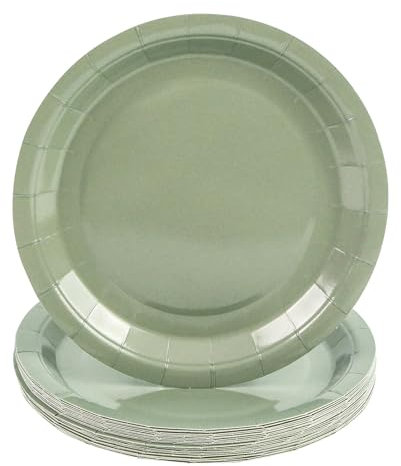 PUEVENYI 50PCS Sage Green Paper Plates - 7Inch Green Dessert Plate for Cake Salad Pizza Disposable Decoration Supplies for Anniversaries Graduation Birthday Wedding Party