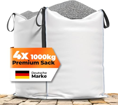 NTG Big Bag 4 Stück 90x90x90 cm - 1000 kg wasserfest UV-fest 4 Schlaufen | Abfallsack Lagersack Gartenabfallsack Laubsack - Tragfähigkeit 1000 Kilogramm - für Bauschutt Gartenabfälle