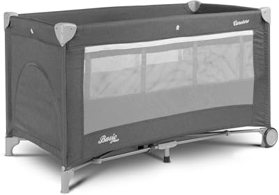 CARETERO Basic Plus Baby Resesäng med Madrass 120x60 cm - Hopfällbar resesäng för bebisar upp till 15 kg - Från födsel till 4 år - Inkluderar transportväska - grafit