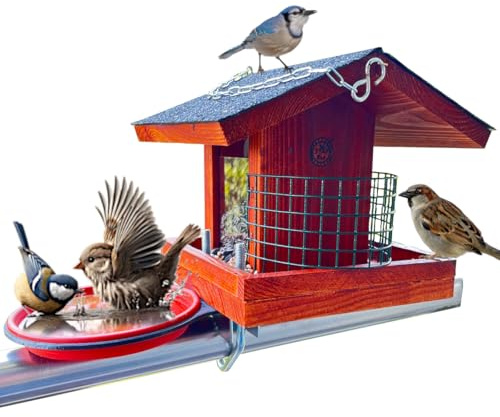 STAFECO Mangeoire pour Oiseaux pour Balcon résistante aux intempéries Faite à la Main avec Support de Balcon, Taille de 30 à 60 mm Marron Clair À Suspendre Décoration Imperméable