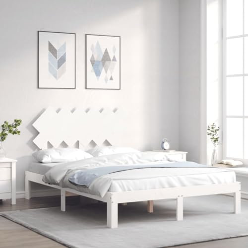 Sufrk Massivholzbett mit Kopfteil Bettgestell Bed Frame Holzbett Kopfteil Bett Schlafzimmer Bett Massivholzbetten Weiß - 3193697