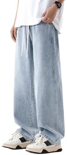Oanviso Jeans de Ajuste Relajado de Hombre Pantalones Vaqueros Holgados Denim Jeans Y2K Vintage Hip Hop Slim Fit Pantalone Casuales Verano Pantalón Jeans Largo G Azul Claro 3XL