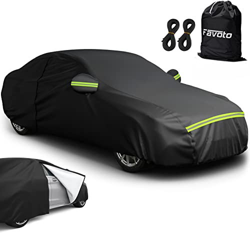 Favoto Sedan Car Cover Waterproof - Custom Fit for BMW 3 Series (2018-2024) All Weather for Automobiles Outdoor with Reflective Stripe Snow Sun Dust UV Protection Full Exterior Cover
