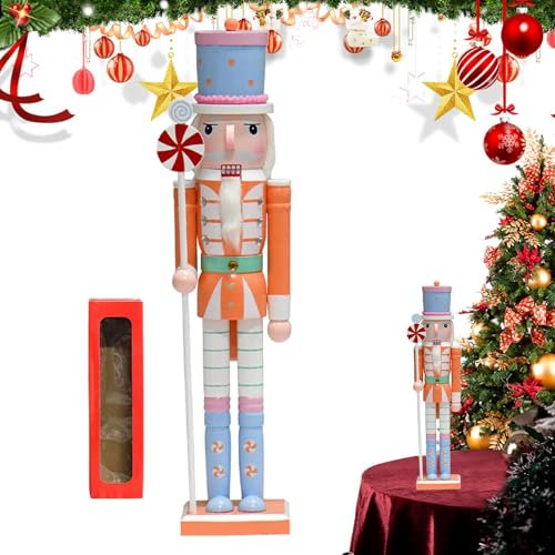 Decoraciones de cascanueces de Navidad, figuras grandes de madera, coloridos de 19.7 pulgadas, decoraciones de vacaciones, suministros de fiesta para mesas, estantes, repisas de chimenea