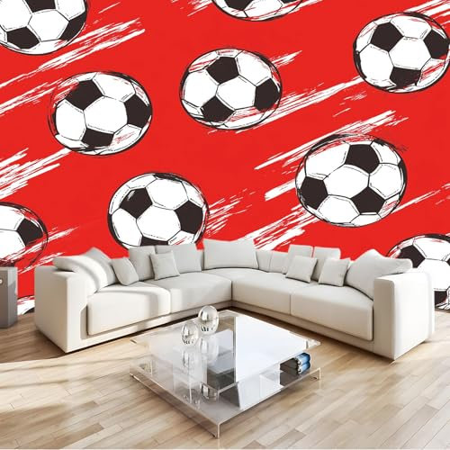 Wallpaper 350 x 256 cm Mural Sports Football Theme Wall Decals Baby Nursery Girls Bedroom Living Room Wall Decor Easy to Install Red