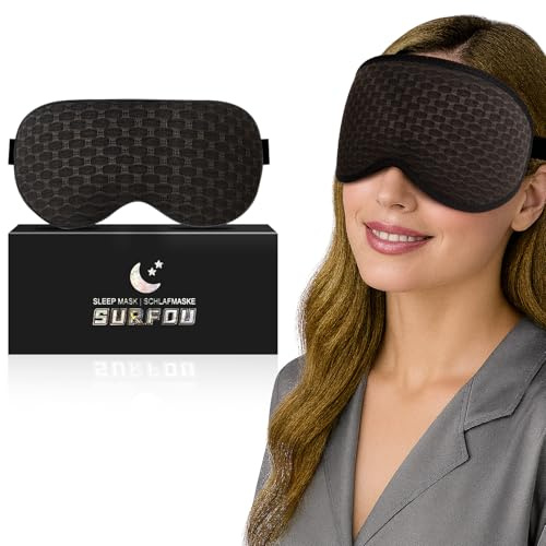 SURFOU Masque de Nuit, 3D Doux et Confortables Masque de Sommeil Adulte, Cache Yeux pour Dormir, Design de Pont de Nez Haut Sleep Mask Pour Voyage, La Sieste et L'insomnie, Noir