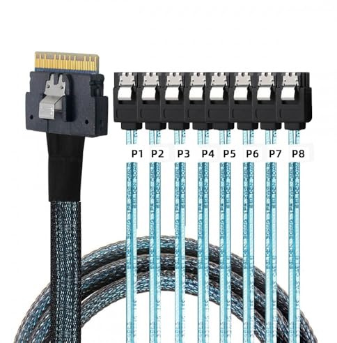 CY-Kabel Slimline SAS 4.0 SFF-8654 8i 74-poliger Host-Raid auf 8 SATA 7-polige Zielfestplatten-Fanout-Raid-Kabel 1-auf-8-Splitter (100 cm)