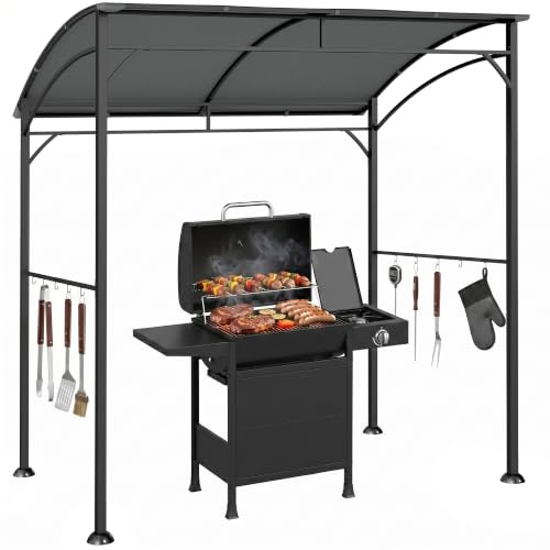 Outsunny Grillpavillon 215 x 150 x 220 cm Wasserabweisend Gartenpavillon mit Gebogendach, Gartenlauben mit Haken, BBQ Pavillon, Gartenzelt Grillzelt Partyzelt für Garten Party Picknick BBQ, Dunkelgrau