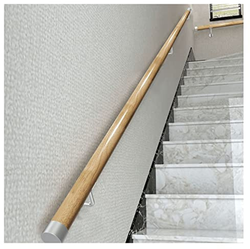 Wooden Stair Handrail, Non-Slip Solid Wood Wall Mount Handrails, Complete Kit for Indoor Use, Available in 2m to 4m Lengths