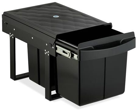 Relaxdays Cubo de Basura Cocina, 3 Espacios, 15L y 2X 8L, 34,6x34x51,8cm, Extraíble, Papelera Reciclaje Fregadero, Negro