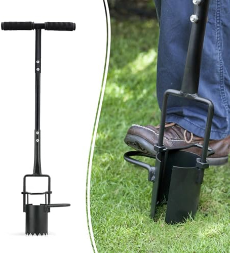 Plantoir de bulbes à long manche - Outil de Jardin en Acier Carbone pour Planter Tulipes, Iris, Jacinthes - Pédale Anti-Dérapante & Bord Dentelé - Plantoir, Aérateur et Transplantoir 3 en 1