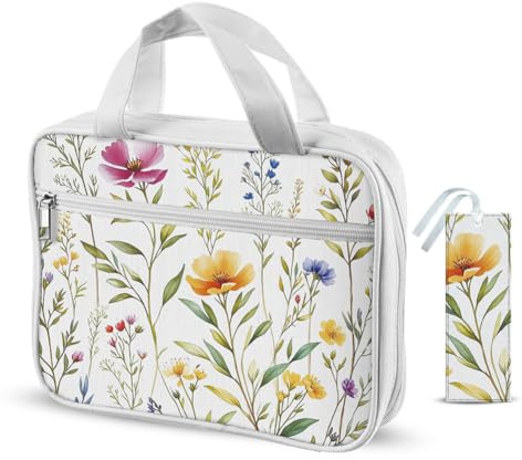 Hobbspring 1 Bibelhülle Mit Griffen 27x20x5.3cm Groß Bibel Tragetasche Mit Reißverschluss Wildblumen Bibelschutz Mit Taschen Und Lesezeichen Zum Tragen von Bibel Notizbüchern