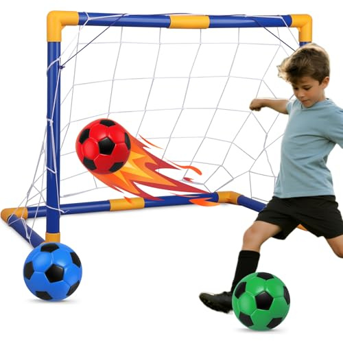 Fußball Tor Set für Kinder und Jugend, tragbare Fußball Tor Trainingsgeräte, Mini Netz mit Fußballs für Sportspiel