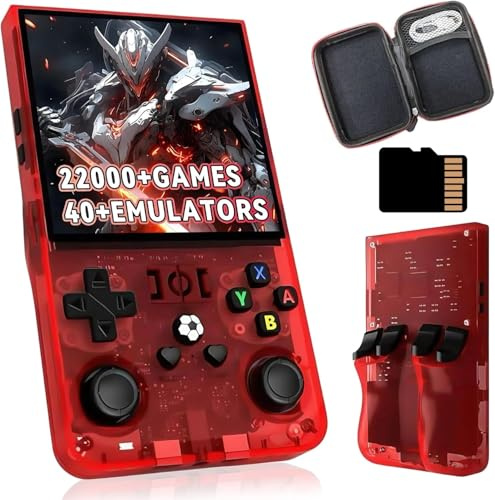 R36MAX Retro Handheld Game Console,Game Console with 128GB TF Card, 22000+ Classic Games,Game Console 4.0 IPS HD Screen 4000mAh-Portable Video Console-White (Red Translucent)