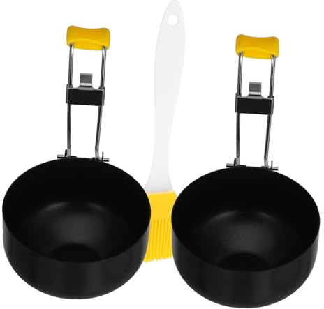 CIYODO Anillos para Hacer Huevos Pochados de Acero Inoxidable Negro con Mango Plegable, Molde Antiadherente Redondo para Cocina con Cepillo y Cuchara Incluidos