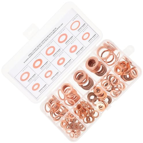 DIKACA 200 Stück Kupferdichtringe Set Ölablassdichtung Kupfer Crush Washers Flache Dichtringe mit Aufbewahrungsbox für Kfz Motorrad Motor Ölverschluss