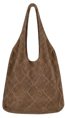 LEACOOLKEY Borsa Crochet Donna Uncinetto Borsa Mare all'Uncinetto, Tote Beach a Maglia per Vacanze Boho