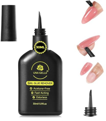 UNA GELLA Press On Nail Glue Remover Built-in-crowbar 30ML Gentle Soak Off | Gel Nail Glue Polish Remover for Nail Tips Adhesive Glue Easily Home DIY Not for U/V Nail Polish Acetone-Free