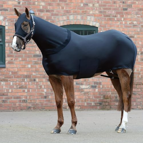 Ganzkörper Pferdedecke mit Halsbezug, 4-Wege-Stretch-Lycra, Marineblau, erhältlich in den Größen M und L, Schwarz, Größe M