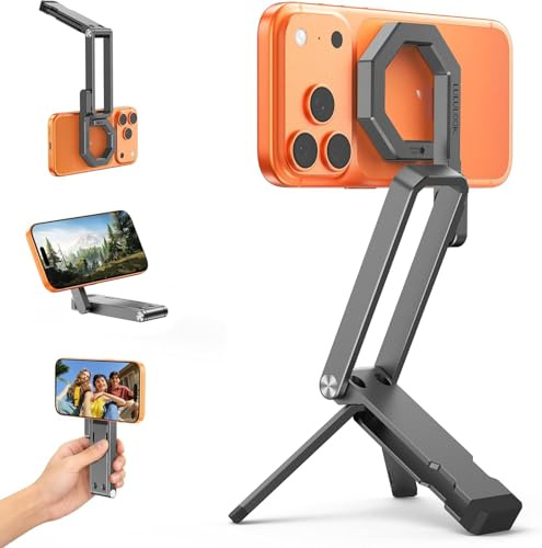LULULOOK 360° Drehbar für MagSafe Stativ, Ultraleicht Selfie Stick mit Custom Einachsig Maglock, Magnetisch Aluminium Handy Stativ MagSafe Tripod für 17/16/15, Samsung/Pixel 10, Grau