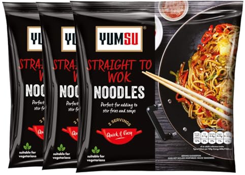 Yumsu Straight To Wok Noodles 300g Pre-Cooked Ready to Use Noodles for Stir Fry & Soups Assorted Packs (Pack of 3)