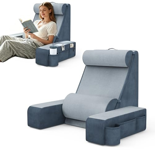 GT GETCO TECH Lesekissen zum Sitzen, im Bett Couch Erwachsene, Rückenkissen Für Das Bett Mit Verstellbarer Kopfstütze & Unabhängiger Lendenstütze, Abnehmbare Armlehnen Sitzkissen