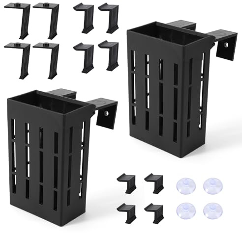 Fukaisu 2pcs Aquarium Plant Holder, Plastic Adjustable Upgraded Aquarium Plant Baskets Hangers with 12 Extension Hooks and 4 Suction Cups for Fish Tanks and Aquascape Decoration