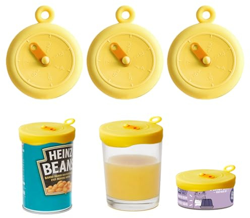 ZPTEE 3 Pack Can Lids for Tins with Date Dial, Stretch-Fit Silicone Tin Lids for Cans, Can Covers for Tins for Dog & Cat Food, Fits 5-8cm, Easy-Clean Fridge Covers for Opened Wet Food