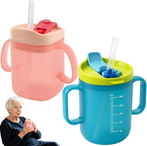 2 Pcs Beakers for Elderly, Non Spill Cups for Elderly, Adult Sippy Cups for The Elderly Non Spill, Drinking Cups for Elderly, Adult Drinking Cup for Elderly, Cups for Elderly People, Drinking Beakers