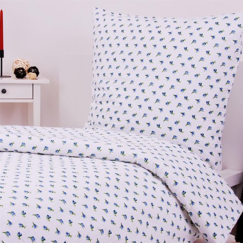 Hans-Textil-Shop Seersucker Bettwäsche 135x200 cm Blau Rosen Blumen – bügelfreie Bettwäsche Landhausstil Blumen aus 100% Baumwolle mit Blumenmuster & Reißverschluss