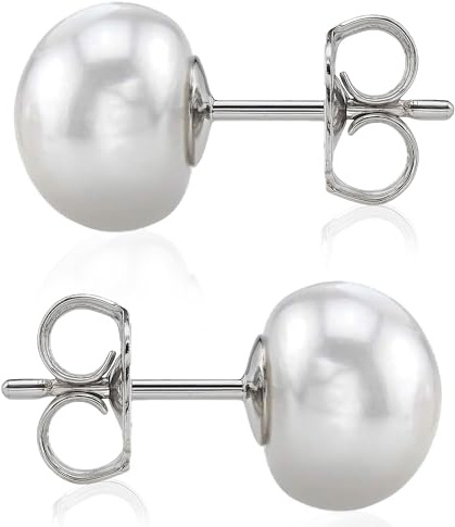 THE PEARL SOURCE AAAA Quality 14K Gold Plated White Freshwater Real Pearl Earrings for Women | Hypoallergenic Earrings with Genuine Cultured Pearls Pearl Gifts for Anniversary