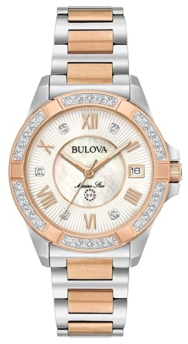 Bulova Damen Analog Quarz Uhr mit Edelstahl Armband 98R234, Mehrfarbig