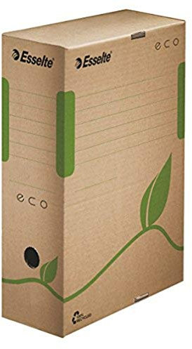 Esselte Eco Archiv-Schachtel, 100 mm Rückenbreite, Aktenkarton A4, 100 % recycelte Wellpappe, 100 % recycelbar, Archivboxen mit geometrischem Design, Eco Archiv Serie, 25 Stück, Naturbraun, 623917
