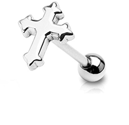 BlackAmazement Unisex Zungen Piercing Kreuz Cross Stecker Gothic Barbell Edelstahl
