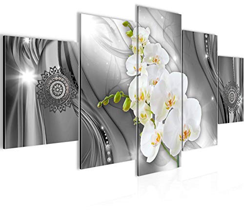 Runa Art - Bilder Blumen Orchidee 200 x 100 cm 5 Teilig XXL Wanddekoration Design Silber weiss 207551a