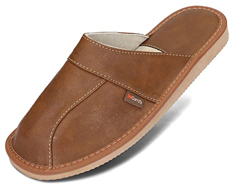 BeComfy Zapatillas de Estar por casa de Cuero para Hombre Negro Marrón Gris Tamaños 40-46