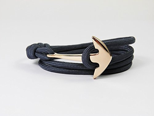 HanseCharms Maritimes Surfer Armband-Edelstahl Anker Paracord -TOP Qualität-Unisex - Navy Blue (Silber Anker, S = 13-16 cm)