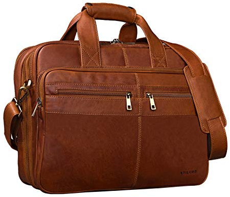 STILORD Alexander Lehrertasche Herren Leder Vintage Aktentasche Laptoptasche Bürotasche Businesstasche groß XXL Umhängetasche mit Dreifachtrenner Echtleder Farbe:Sattel-braun