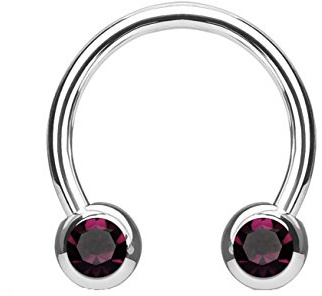 beyoutifulthings Hufeisen-Ring 2 ZIRKONIA Universal-Piercing Brust Nippel Nase Septum Ohr Helix Cartilage Edelstahl Silber Lila 1,2mm 10mm