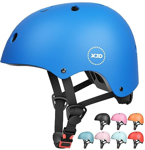 XJD Fahrradhelm Kinder Jugend Kinderhelm Einstellbare Skateboard Helm Skaterhelm für Fahrrad Skateboard Scooter Roller Kinderfahrradhelm für 3-13 Alt Mädchen und Jungen (S: 51-54 cm, Blau)